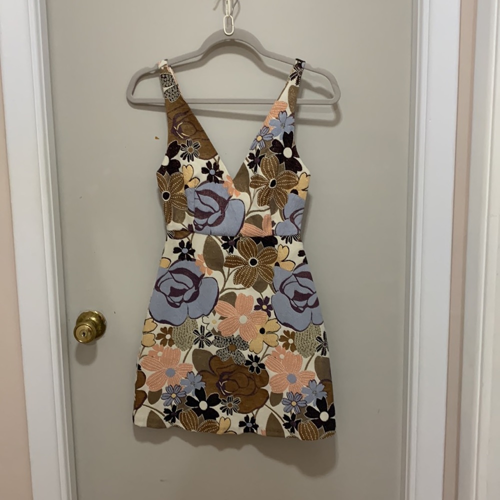 Zara Floral Mini Dress in Brown, Blue, Pink, Cream